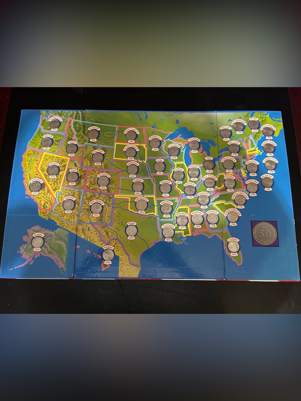 State Quarter Display Map - Blue and Green Collector Board